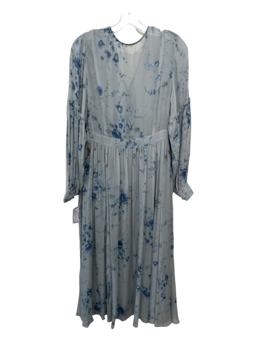 Loveshackfancy Size XS Gray & Blue Silk Floral Surplice Long Sleeve Dress Gray & Blue / XS