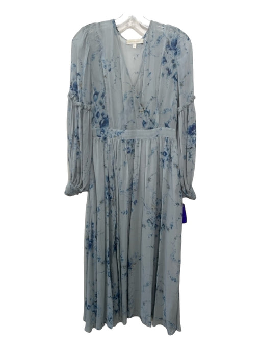 Loveshackfancy Size XS Gray & Blue Silk Floral Surplice Long Sleeve Dress Gray & Blue / XS