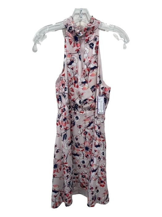 Parker Size S Pink & Navy Polyester Floral High Neck Sleeveless Dress Pink & Navy / S