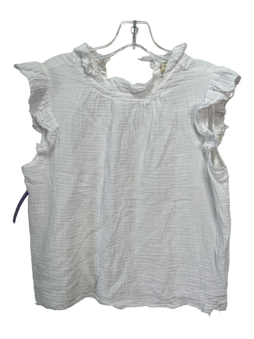 Stark X Size M White Cotton Gauze High Neck Keyhole Ruffle Sleeveless Top White / M