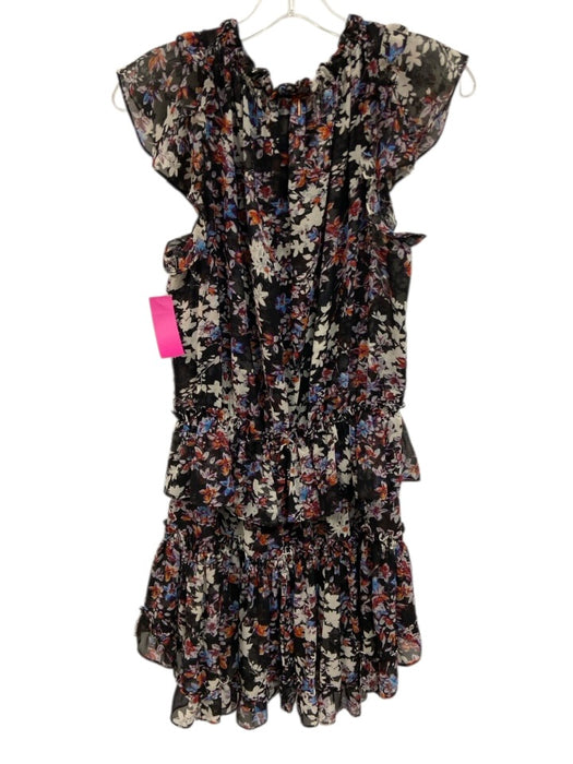 Misa Size M Black, White, Multi Viscose Floral Ruffle Trim Elastic Waist Dress Black, White, Multi / M