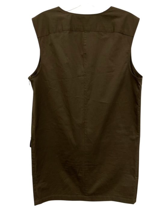 Theory Size 12 Olive Brown Cotton 4 Pocket Split V neckline Sleeveless Dress Olive Brown / 12
