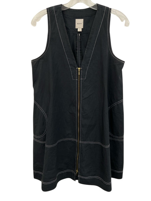 Maeve Size S Navy Blue & White Cotton Contrast Stitch Gold Zipper V Neck Dress Navy Blue & White / S