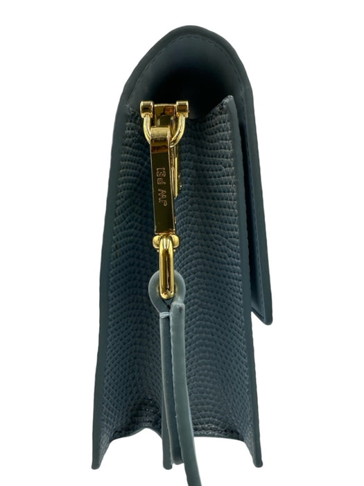 JW PEI Blue Leather Lizard Embossed Flap Top Removable Strap Shoulder Bag Blue / Mini