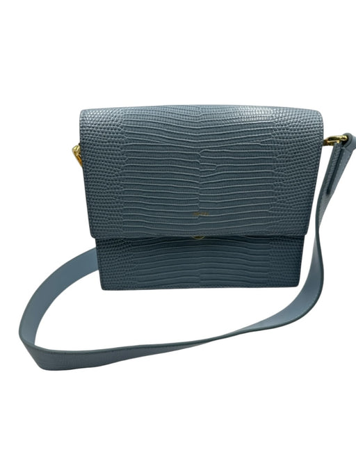 JW PEI Blue Leather Lizard Embossed Flap Top Removable Strap Shoulder Bag Blue / Mini