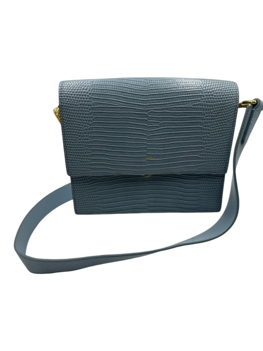 JW PEI Blue Leather Lizard Embossed Flap Top Removable Strap Shoulder Bag Blue / Mini