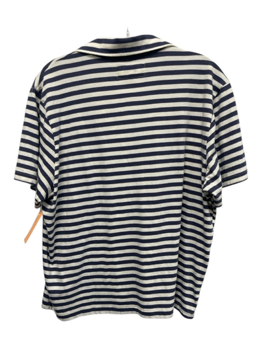 The Great Size 2 Cream White & Navy Blue Cotton Striped Short Sleeve Polo Top Cream White & Navy Blue / 2