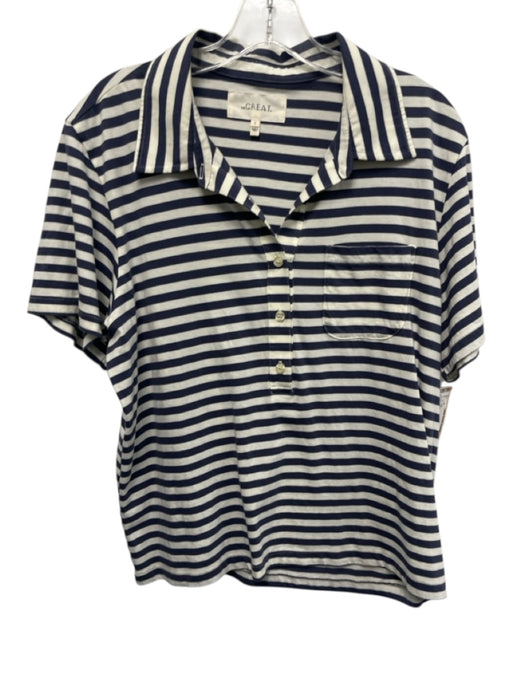 The Great Size 2 Cream White & Navy Blue Cotton Striped Short Sleeve Polo Top Cream White & Navy Blue / 2