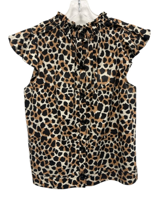 Sea New York Size L Cream, Brown & Black Cotton Flutter Cap sleeve Top Cream, Brown & Black / L