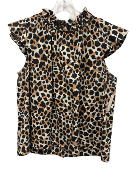 Sea New York Size L Cream, Brown & Black Cotton Flutter Cap sleeve Top Cream, Brown & Black / L