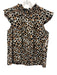Sea New York Size L Cream, Brown & Black Cotton Flutter Cap sleeve Top Cream, Brown & Black / L