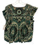Sea New York Size L Green, Cream & Black Cotton Ruffle Cap Sleeve Tie V Neck Top Green, Cream & Black / L