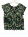 Sea New York Size L Green, Cream & Black Cotton Ruffle Cap Sleeve Tie V Neck Top Green, Cream & Black / L