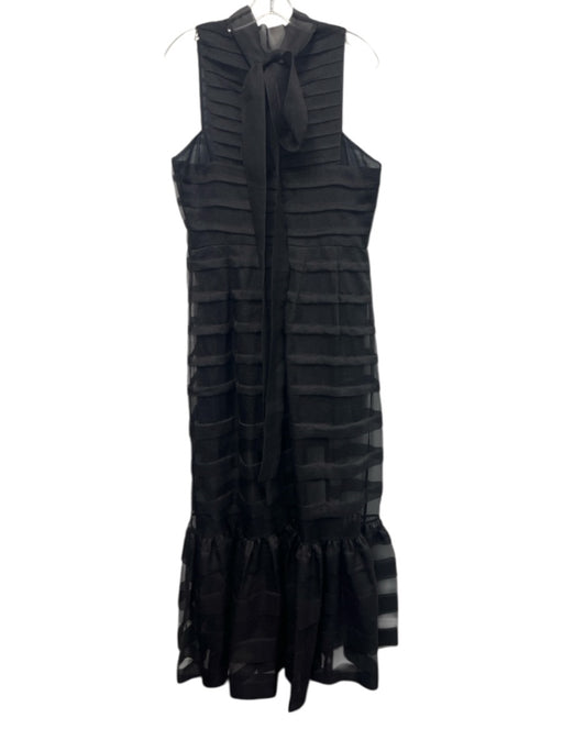 Staud Size 12 Black Polyester Sheer Overlay Pleated Tiers Stripe Dress Black / 12