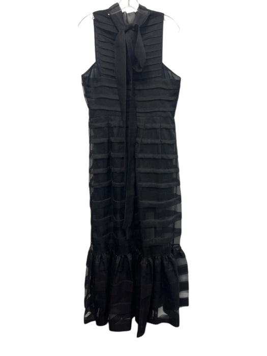 Staud Size 12 Black Polyester Sheer Overlay Pleated Tiers Stripe Dress Black / 12