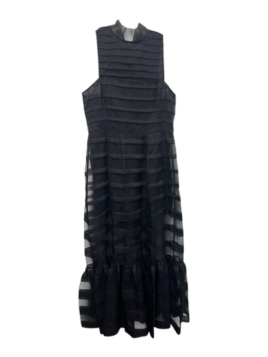 Staud Size 12 Black Polyester Sheer Overlay Pleated Tiers Stripe Dress Black / 12