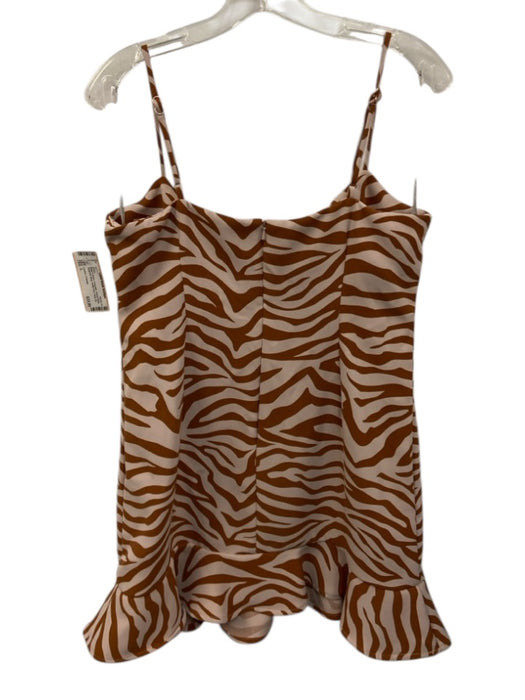 Lovers + Friends Size L Beige & Brown Polyester Animal Stripe Ruffle Hem Dress Beige & Brown / L