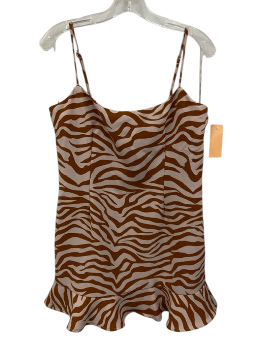 Lovers + Friends Size L Beige & Brown Polyester Animal Stripe Ruffle Hem Dress Beige & Brown / L