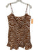 Lovers + Friends Size L Beige & Brown Polyester Animal Stripe Ruffle Hem Dress Beige & Brown / L