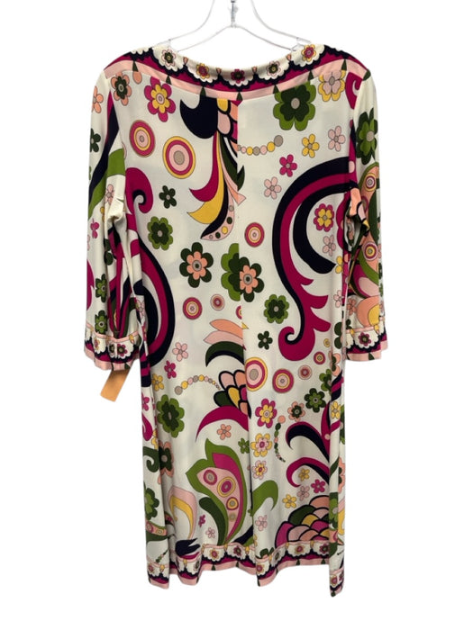 Ali Ra Size 12 Cream White & Multi Polyester Blend Boat Neck Floral Print Dress Cream White & Multi / 12