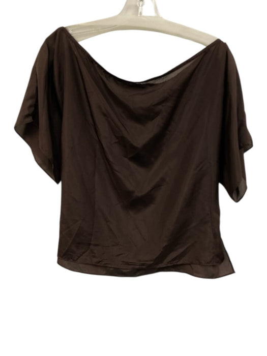 Inclan Studio Size L Brown Sheer Boat Neck Short Sleeve Top Brown / L