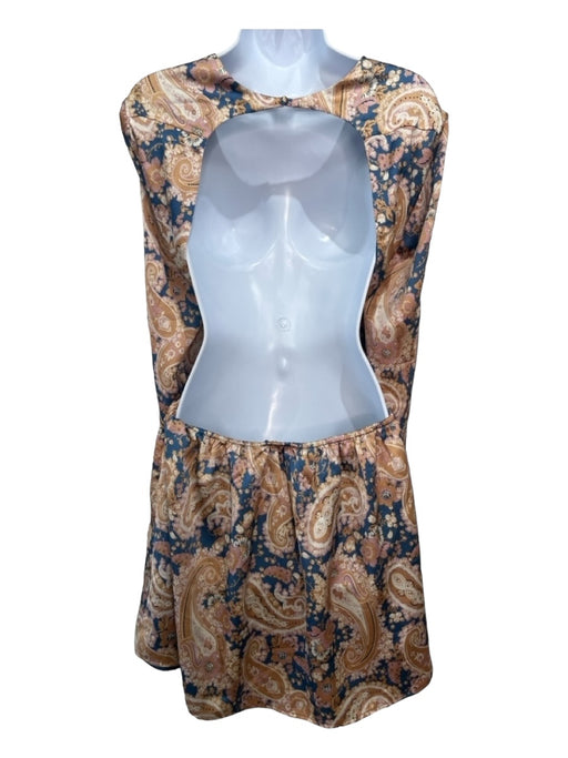 More To Come Size S Blue & Beige Polyester Paisley Long Sleeve Tie Dress Blue & Beige / S