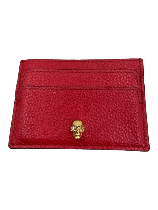 Alexander McQueen Red Pebbled Leather Skull Gold Hardware Card holder Wallets Red