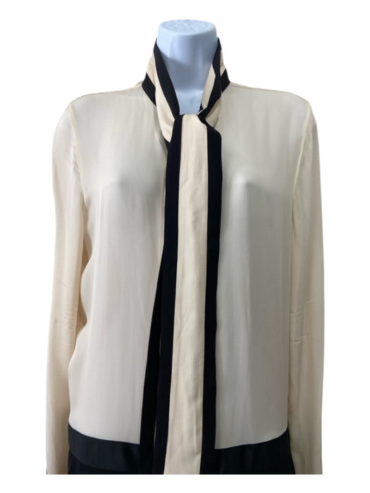 Reiss Size 6 Beige & Black Silk Blend Collared Button Up Long Sleeve Romper Beige & Black / 6