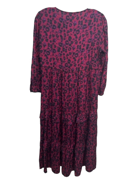 Ba&sh Size 1/S Purple & Black Viscose Animal Print V Neck 3/4 Sleeve Maxi Dress Purple & Black / 1/S