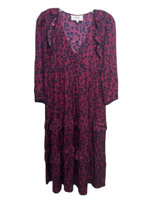 Ba&sh Size 1/S Purple & Black Viscose Animal Print V Neck 3/4 Sleeve Maxi Dress Purple & Black / 1/S