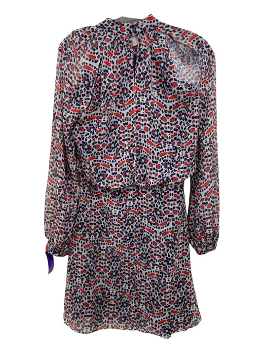 Reiss Size 6 Gray Navy red Polyester Printed High Round Neck Long Sleeve Dress Gray Navy red / 6