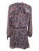 Reiss Size 6 Gray Navy red Polyester Printed High Round Neck Long Sleeve Dress Gray Navy red / 6