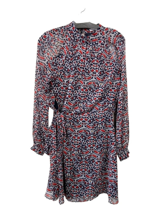 Reiss Size 6 Gray Navy red Polyester Printed High Round Neck Long Sleeve Dress Gray Navy red / 6