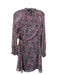 Reiss Size 6 Gray Navy red Polyester Printed High Round Neck Long Sleeve Dress Gray Navy red / 6