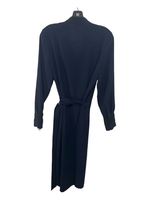 Reiss Size 6 Navy Polyester Surplice Long Sleeve Belted Pleated Dress Navy / 6