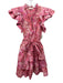 Ulla Johnson Size 10 Pink & Brown Cotton Ruffle Cap Sleeve Floral V Neck Dress Pink & Brown / 10