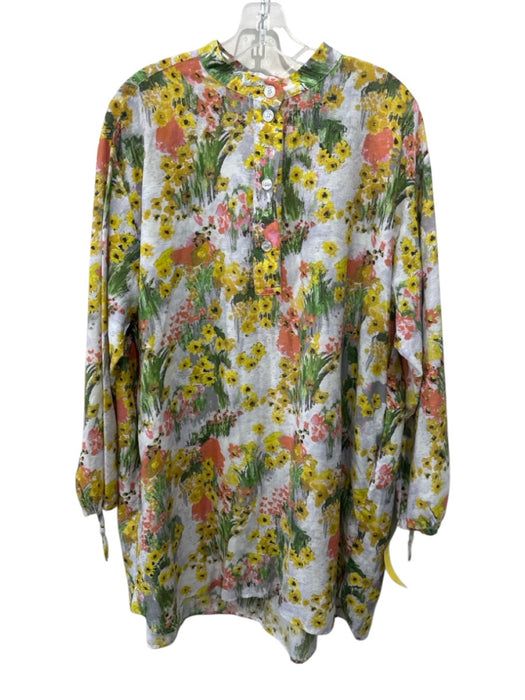 Stine Goya Size S Orange, Green & Yellow Cotton 1/4 Button Floral Tunic Dress Orange, Green & Yellow / S