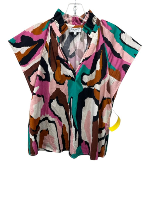 CROSBY by Mollie Burch Size S Brown, Teal & Multi Cotton Blend Short Sleeve Top Brown, Teal & Multi / S