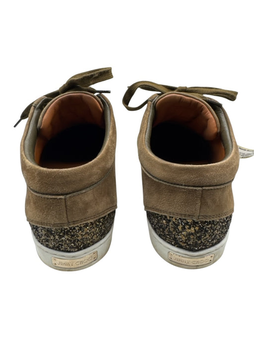Jimmy Choo Shoe Size 38 Olive Green Suede Glitter Round Toe Lace Up Sneakers Olive Green / 38
