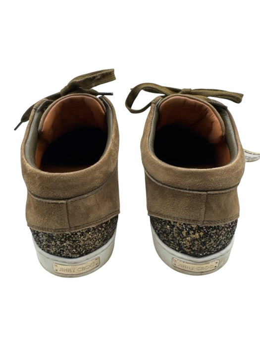 Jimmy Choo Shoe Size 38 Olive Green Suede Glitter Round Toe Lace Up Sneakers Olive Green / 38
