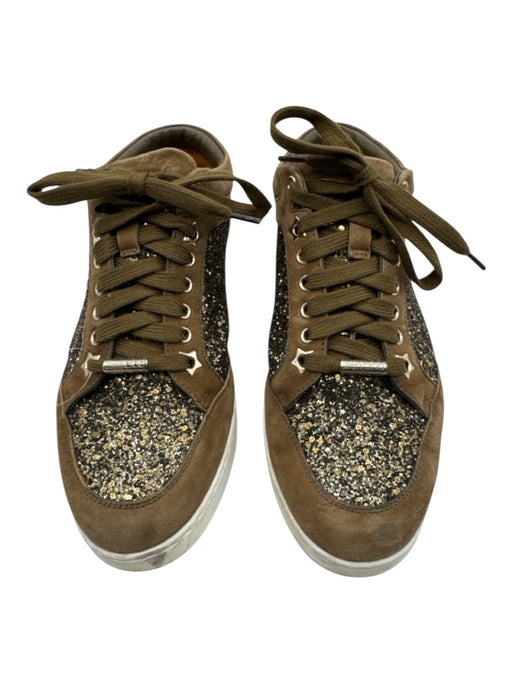 Jimmy Choo Shoe Size 38 Olive Green Suede Glitter Round Toe Lace Up Sneakers Olive Green / 38