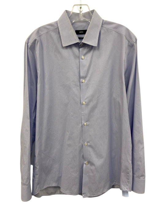 Boss Size 16 Blue & White Cotton Micro Button Up Men's Long Sleeve Shirt Blue & White / 16