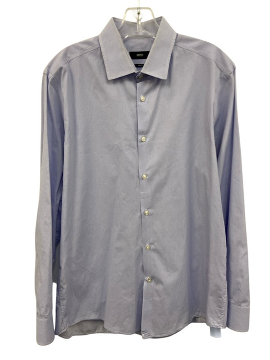 Boss Size 16 Blue & White Cotton Micro Button Up Men's Long Sleeve Shirt Blue & White / 16