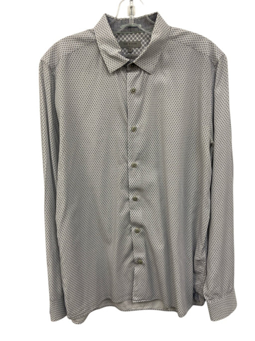 Ted Baker Size 4 Gray & White Cotton Abstract Button up Men's Long Sleeve Shirt Gray & White / 4