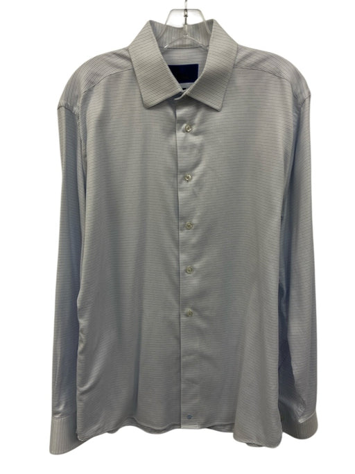 David Donahue Size 16.5 White & Blue Cotton Dots Button up Long Sleeve Shirt White & Blue / 16.5