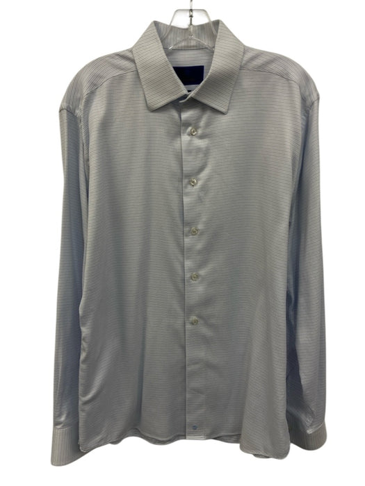 David Donahue Size 16.5 White & Blue Cotton Dots Button up Long Sleeve Shirt White & Blue / 16.5