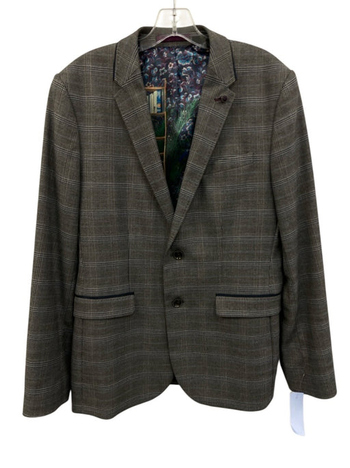 Ted Baker Gray & Blue Wool Blend Plaid notched 2 Button Men's Blazer Gray & Blue / 4