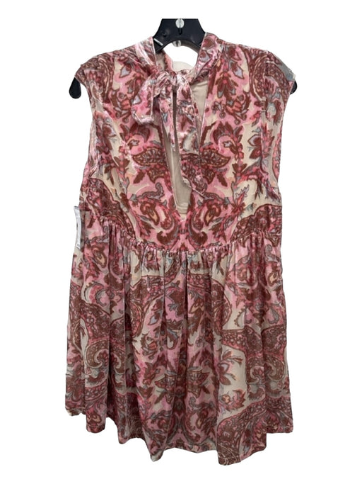 Free People Size S Pink & Beige Viscose Blend Paisley Velvet Sleeveless Dress Pink & Beige / S