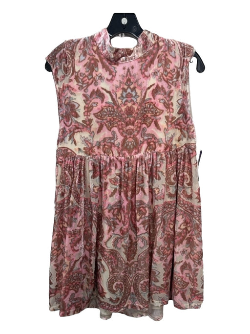 Free People Size S Pink & Beige Viscose Blend Paisley Velvet Sleeveless Dress Pink & Beige / S