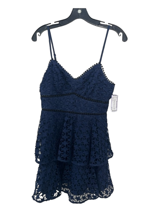 Aqua Size S Navy & Black Polyester Lace Overlay Spaghetti Strap Tiered Dress Navy & Black / S